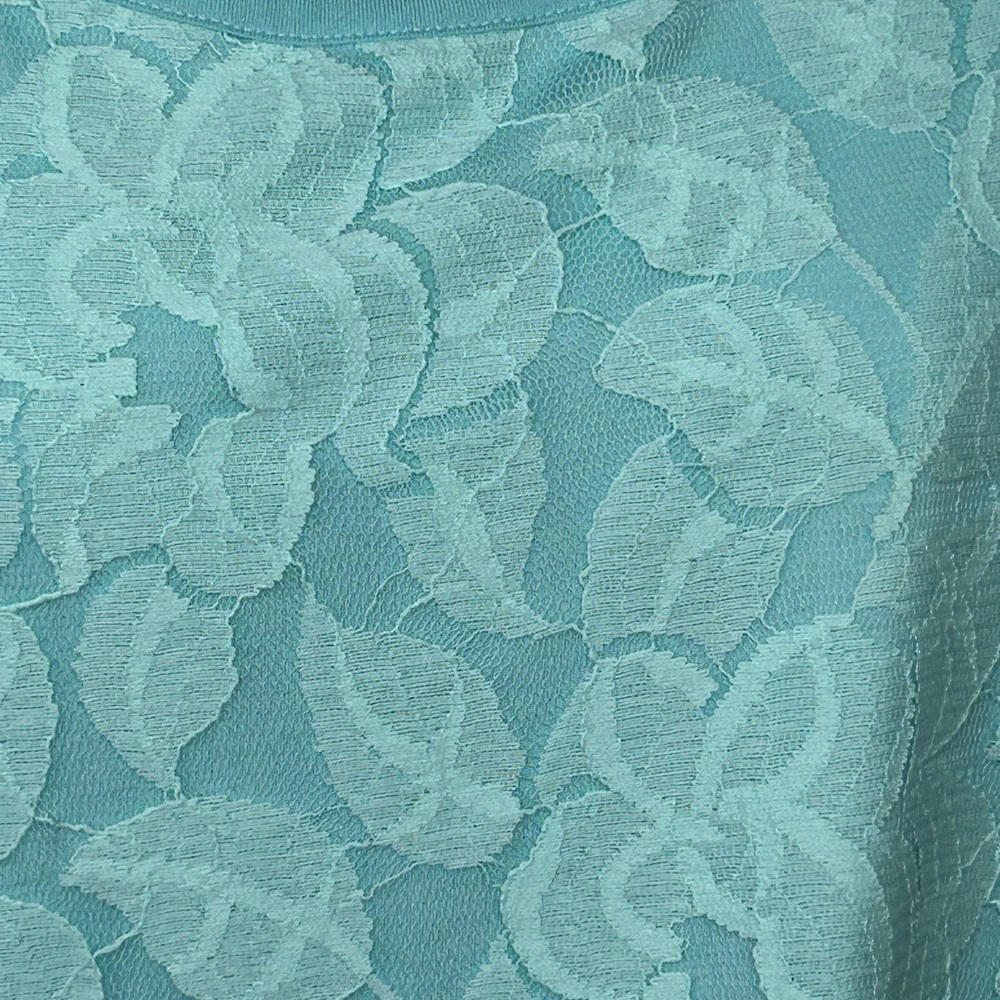 Lane Bryant Top 18/20 Aqua Blue Short Sleeve w/ Floral Lace Coastal - Picture 8 of 15